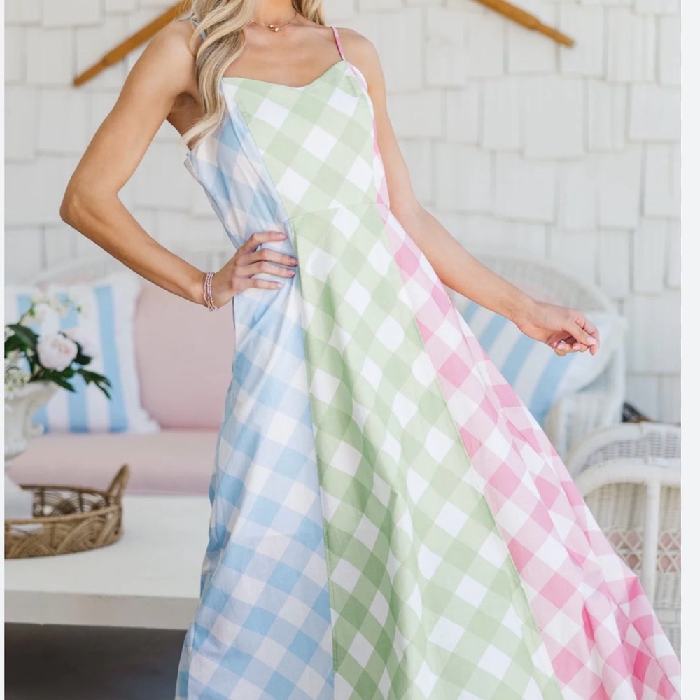 Peach Love California Pastel Plaid Maxi Dress